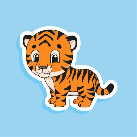 Striped tiger. Bright color sticker of a cute cartoon character. Flat ...