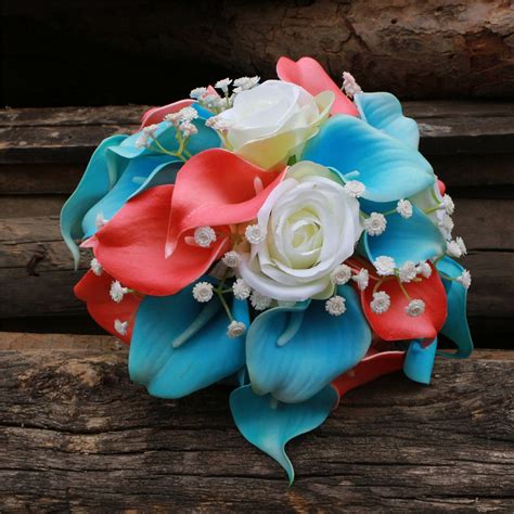 Turquoise Calla Lily Bouquet Coral Bouquet for Bridal - Etsy