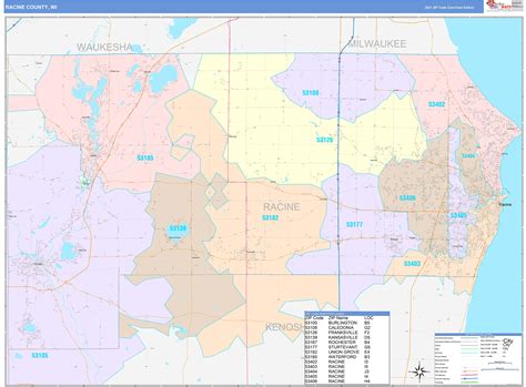 Racine County, WI Wall Map Color Cast Style by MarketMAPS