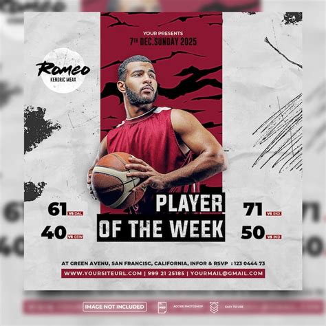 Premium PSD | Player Of The Week Basketball Flyer or Social Media Template