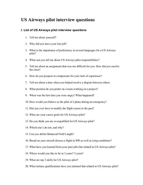 Us airways pilot interview questions