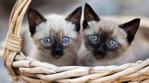 Adorable Siamese Kittens In A Basket Background, Cat, Kitten, Isolated Background Image And ...