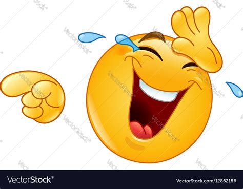 Laughing with tears and pointing emoticon Vector Image