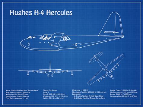 Hughes H-4 Hercules Spruce Goose - Airplane Blueprint. Drawing Plans For The Hughes H-4 Hercules ...