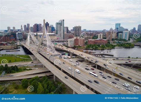 Aerial Image Leonard P Zakim Bunker Hill Memorial Bridge Editorial ...