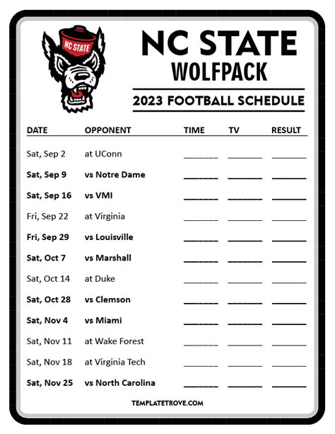 Printable 2023 NC State Wolfpack Football Schedule