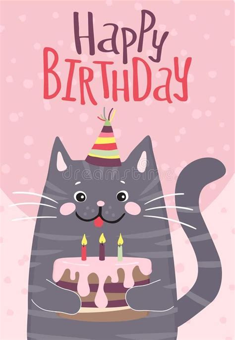 Happy birthday card with cute cat. Happy birthday greeting card. Cute ...