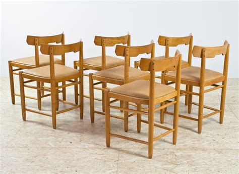 Set of 7 Scandinavian Modern Beech & Tan Leather Dining Chairs, 1960s | #100772