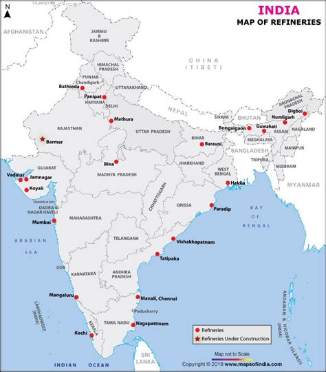 Map of Refineries in India | India world map, India map, Geography map