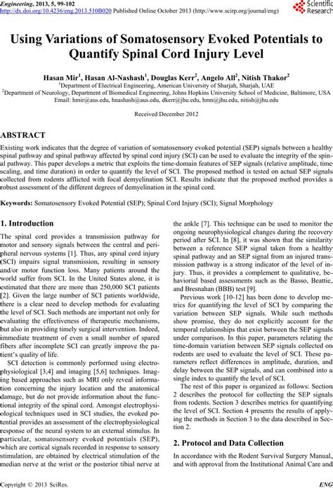 Using Variations of Somatosensory Evoked Potentials to Quantify Spinal Cord Injury Level