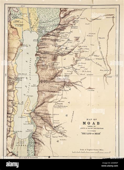 Ancient Map of Moab and the Dead Sea from 1873 From the book ' Land of ...