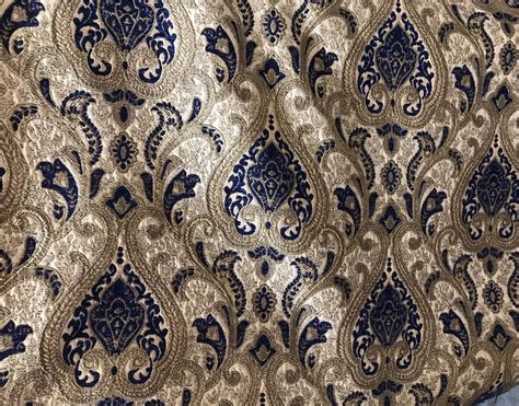 SWATCH Designer Upholstery Chenille Velvet Fabric - Blue Gold | www ...