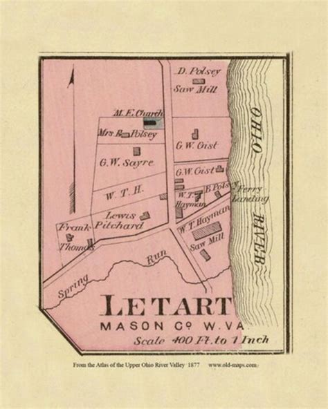 Letart 1877 Old Town Map Mason County West Virginia Ohio | Etsy