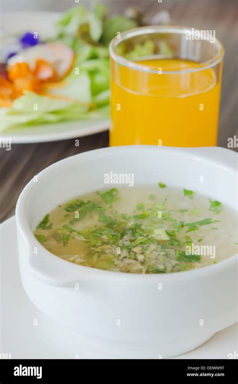 Rice soup with mince pork and vegetable Stock Photo - Alamy