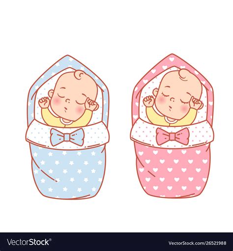 Newborn sleeping baby girl and boy in swaddle Vector Image