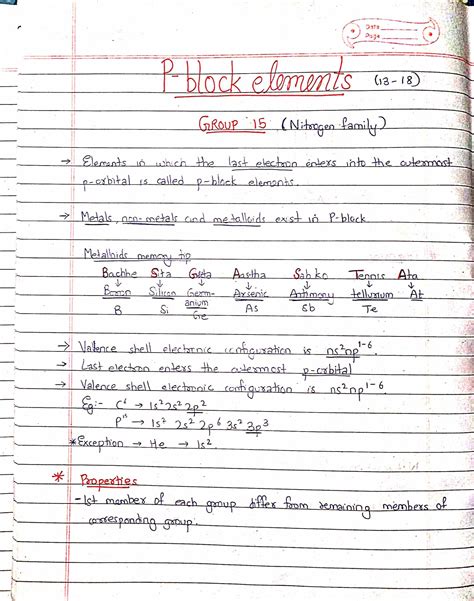 P block elements Class 12 | Chemistry handwritten notes – Shop Handwritten Notes (SHN)