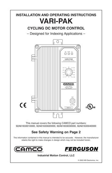 CYCLING DC MOTOR CONTROLmachineautomationproducts.net/camco/Manuals ...