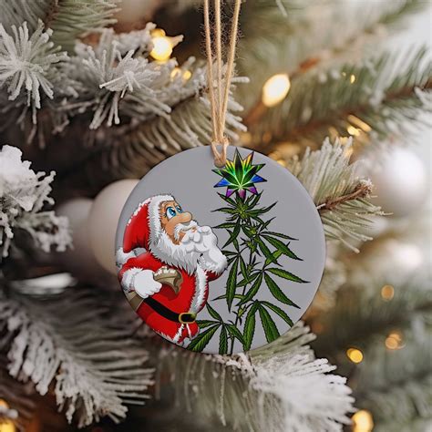 Marijuana Pot Leaf Porcelain Christmas Ornaments, Funny Stoner Santa Claus Christmas Tree ...