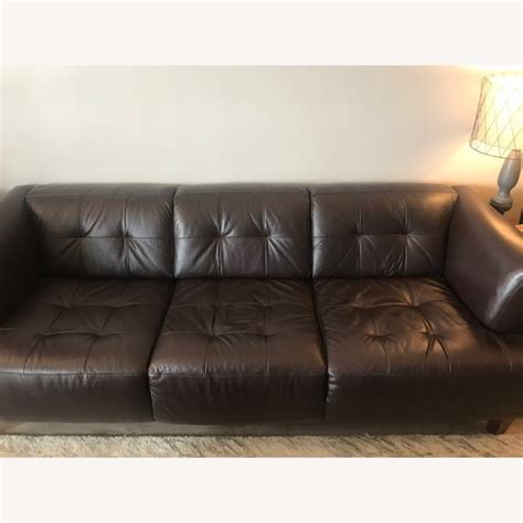 Macy's Modern Brown Leather Sofa - AptDeco