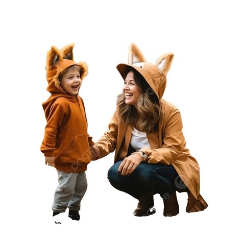 Mother And Son In Halloween Costumes Play In The Autumn Forest, Mom And ...
