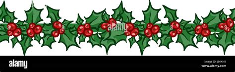 Holly bright seamless border. Vector hand drawn clip art, design ...