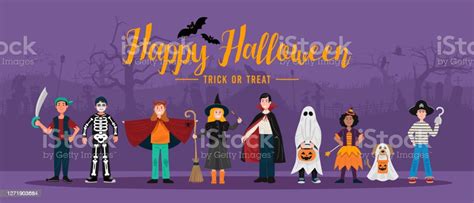 Halloween Party Background Kids In Halloween Costumes Vector Stock Illustration - Download Image ...