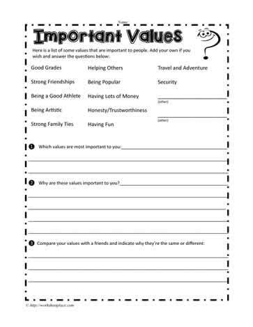 Important Values Worksheets | Values education, Formative assessment ...