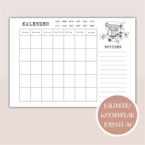 Kalender Jahresansicht, Monatsplan zum Ausdrucken