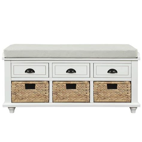 Utopia 4niture Bianca White Rustic Storage Bench with 3-Drawers and 3 ...