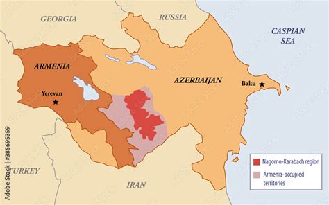 Illustration map of the Nagorno-Karabakh region between Armenia and ...