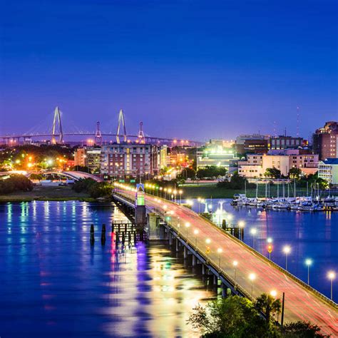 Skyline Of Charleston, South Carolina, United States At Night - Travel ...