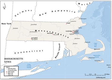 Map of Cities in Massachusetts, List of Massachusetts Cities by Population - Whereig.com