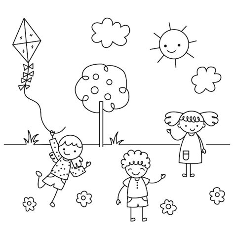 Premium Vector | Children in the park playing sketch hand drawn