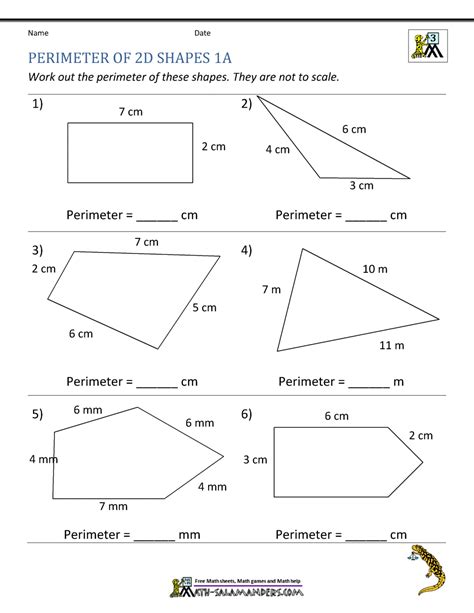 Perimeter of Different Shapes Worksheet