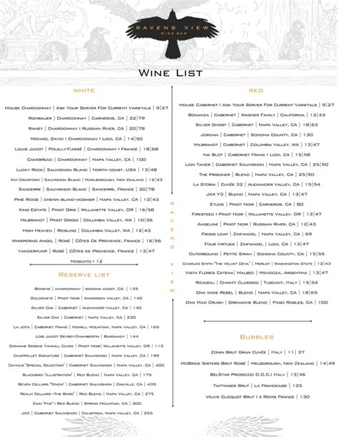 Wine Menu – Ravens View Wine Bar