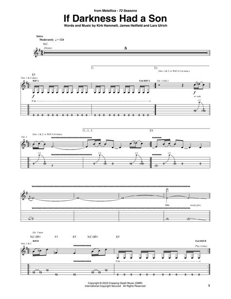 If Darkness Had A Son Sheet Music | Metallica | Guitar Tab