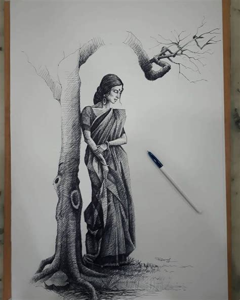 Indian Inspired Ballpoint Pen Drawings | Abstract pencil drawings, Pen art work, Art drawings ...