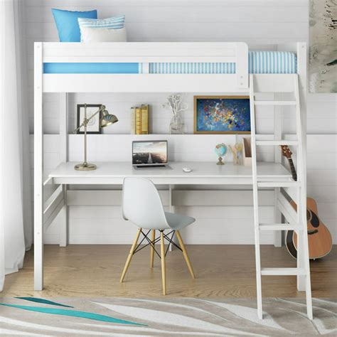 Dorel Living Harlan Twin Size Loft Bed with Desk and Ladder, White - Walmart.com - Walmart.com