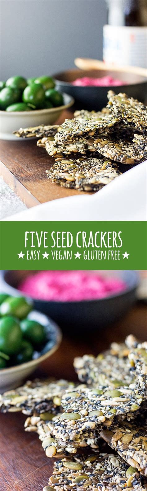 Healthy and moreish home made five seed crackers are a tasty snack by themselves or with your ...