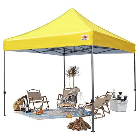 ABCCANOPY 10 ft. x 10 ft. Yellow Commercial Instant Shade Metal Pop Up Canopy Tent Shelter AHKK ...