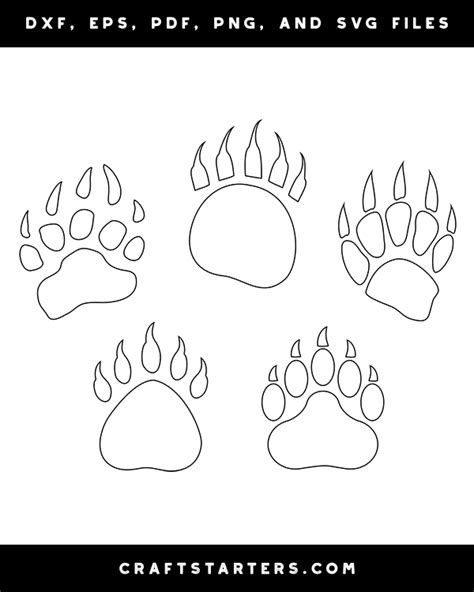 Bear Paw Print Outline Patterns: DFX, EPS, PDF, PNG, and SVG Cut Files