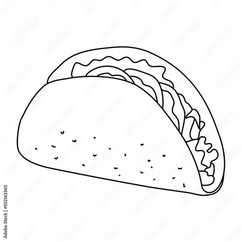 Taco street food vector illustration. Mexican traditional food line sketch. Tortilla with ...