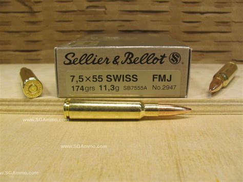 400 Round Case - 7.5x55 Swiss 174 Grain FMJ Sellier Bellot Ammo ...