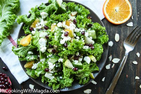 Mustard Greens Salad with Pear, Pomegranate and Goat Cheese | It's Cooking with Magda