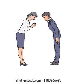 Two People Bowing Greeting Each Other Stock Vector (Royalty Free ...