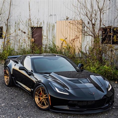 Chevrolet Corvette C7 Z06 painted in Black w/ gold ADV.1 Wheels Photo taken by: @nspec_garage on ...