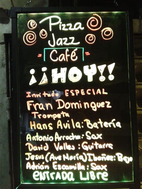 Menu at Pizza Jazz Café, Mexico City