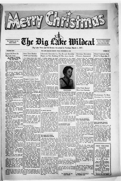 The Big Lake Wildcat (Big Lake, Tex.), Vol. 29, No. 51, Ed. 1 Friday, December 24, 1954 - Page 1 ...