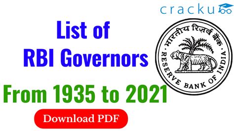 List of RBI Governors from 1935 to 2021 - Download PDF - Cracku