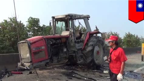 Farm tractor causes highway accident crash, farmer breaks law by driving on highway - TomoNews ...